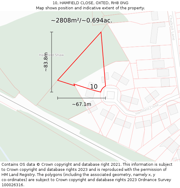 10, HAMFIELD CLOSE, OXTED, RH8 0NG: Plot and title map