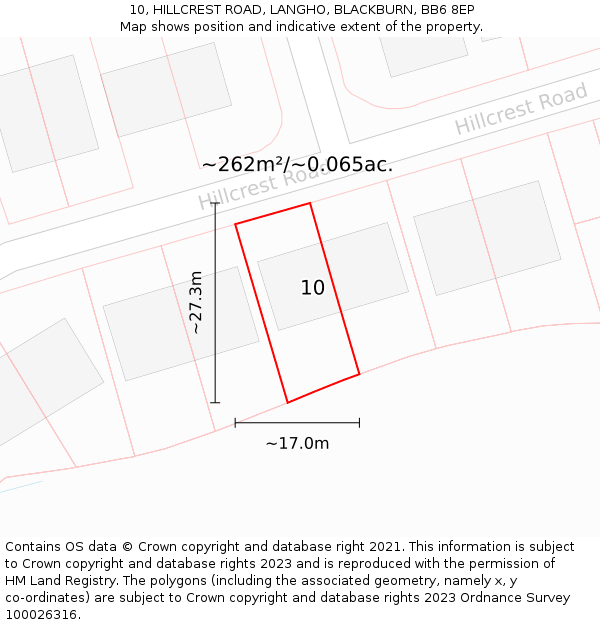 10, HILLCREST ROAD, LANGHO, BLACKBURN, BB6 8EP: Plot and title map