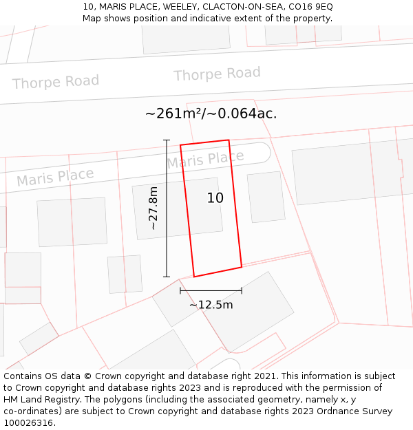 10, MARIS PLACE, WEELEY, CLACTON-ON-SEA, CO16 9EQ: Plot and title map