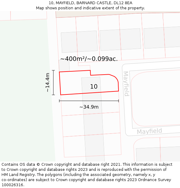 10, MAYFIELD, BARNARD CASTLE, DL12 8EA: Plot and title map