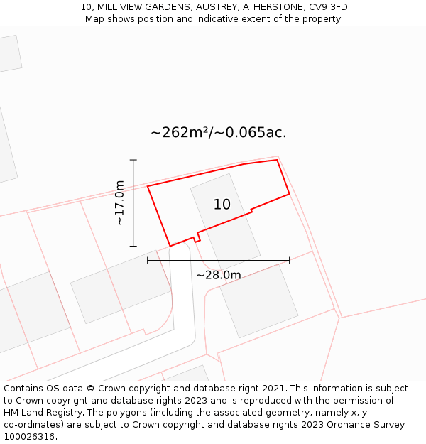 10, MILL VIEW GARDENS, AUSTREY, ATHERSTONE, CV9 3FD: Plot and title map