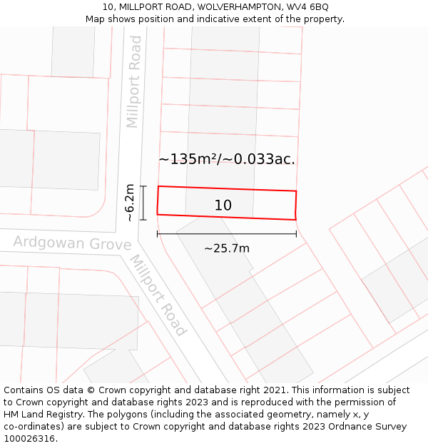 10, MILLPORT ROAD, WOLVERHAMPTON, WV4 6BQ: Plot and title map