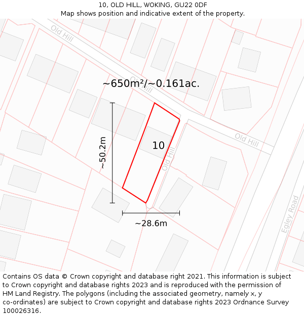 10, OLD HILL, WOKING, GU22 0DF: Plot and title map