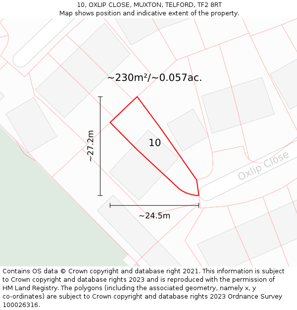 10, OXLIP CLOSE, MUXTON, TELFORD, TF2 8RT: Plot and title map