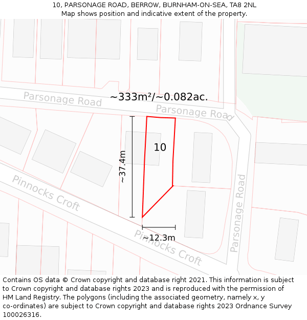 10, PARSONAGE ROAD, BERROW, BURNHAM-ON-SEA, TA8 2NL: Plot and title map