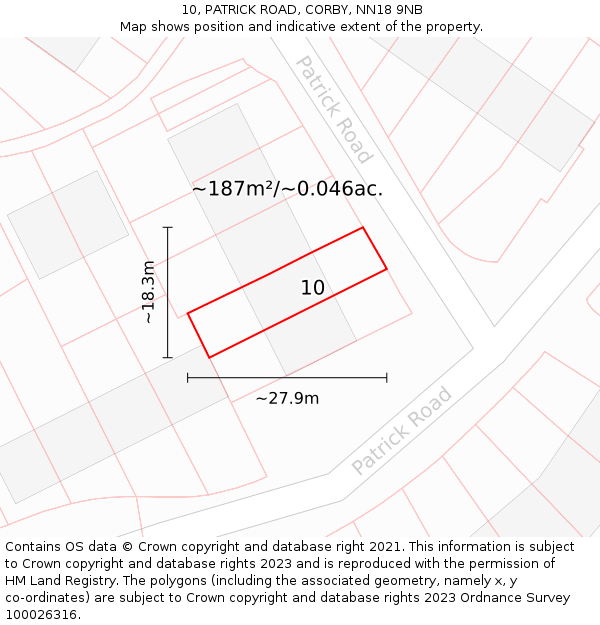 10, PATRICK ROAD, CORBY, NN18 9NB: Plot and title map