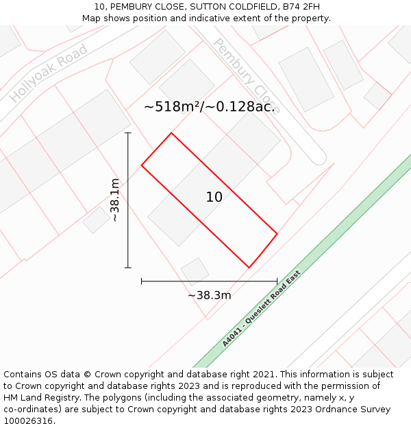 10, PEMBURY CLOSE, SUTTON COLDFIELD, B74 2FH: Plot and title map