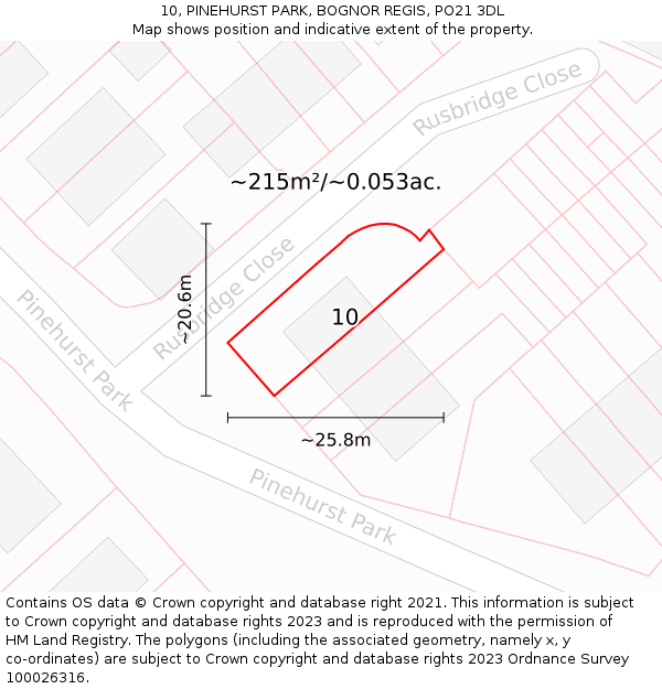 10, PINEHURST PARK, BOGNOR REGIS, PO21 3DL: Plot and title map