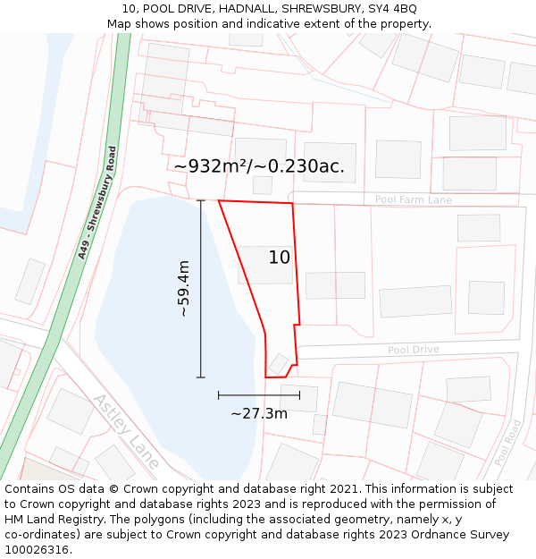 10, POOL DRIVE, HADNALL, SHREWSBURY, SY4 4BQ: Plot and title map