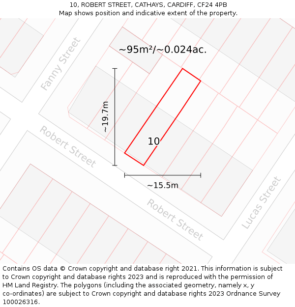 10, ROBERT STREET, CATHAYS, CARDIFF, CF24 4PB: Plot and title map
