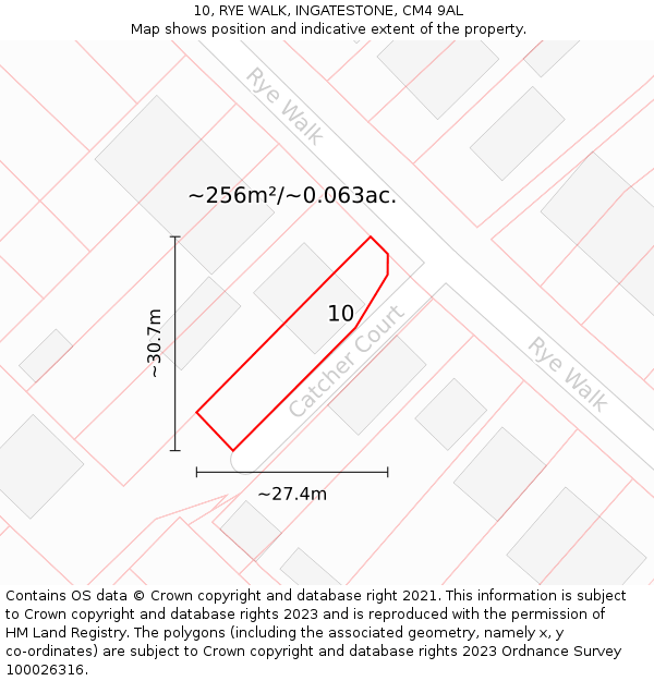 10, RYE WALK, INGATESTONE, CM4 9AL: Plot and title map
