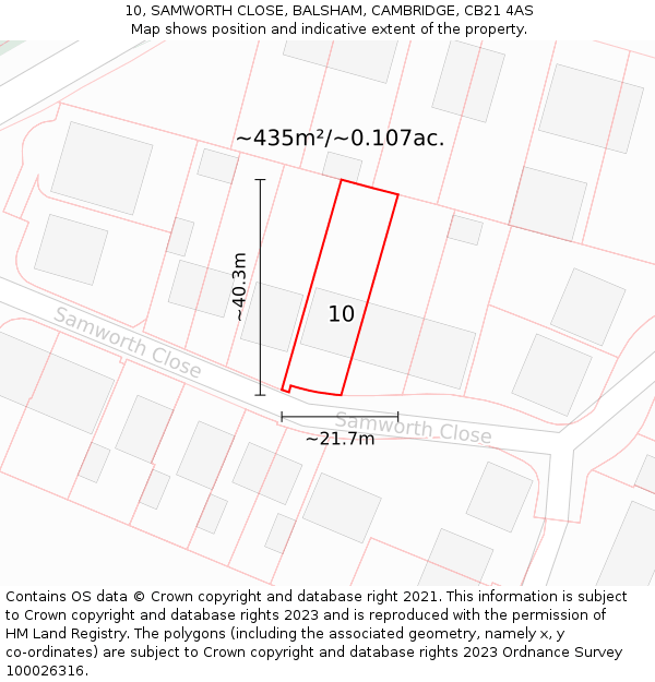 10, SAMWORTH CLOSE, BALSHAM, CAMBRIDGE, CB21 4AS: Plot and title map