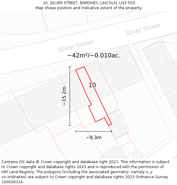 10, SILVER STREET, BARDNEY, LINCOLN, LN3 5SS: Plot and title map