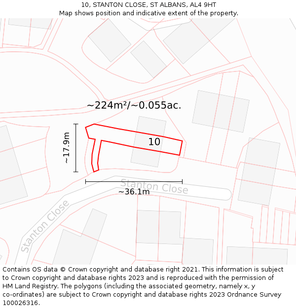 10, STANTON CLOSE, ST ALBANS, AL4 9HT: Plot and title map