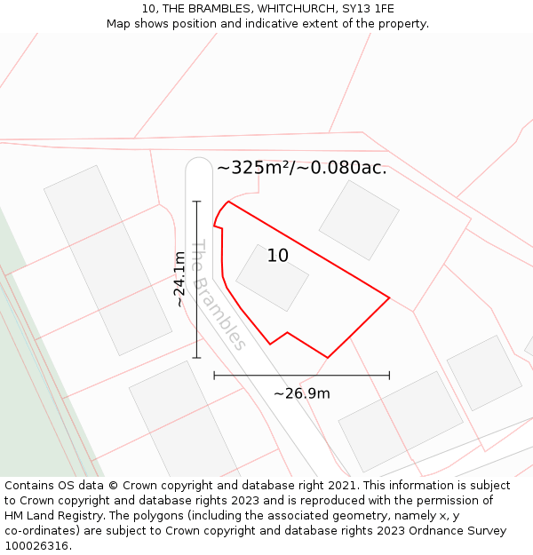 10, THE BRAMBLES, WHITCHURCH, SY13 1FE: Plot and title map