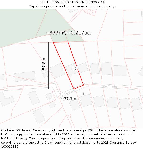 10, THE COMBE, EASTBOURNE, BN20 9DB: Plot and title map