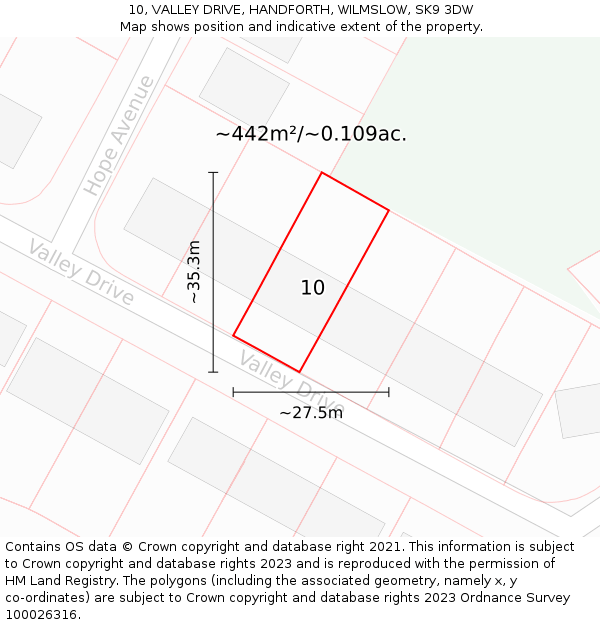 10, VALLEY DRIVE, HANDFORTH, WILMSLOW, SK9 3DW: Plot and title map