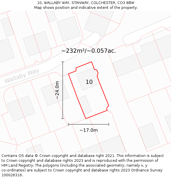 10, WALLABY WAY, STANWAY, COLCHESTER, CO3 8BW: Plot and title map