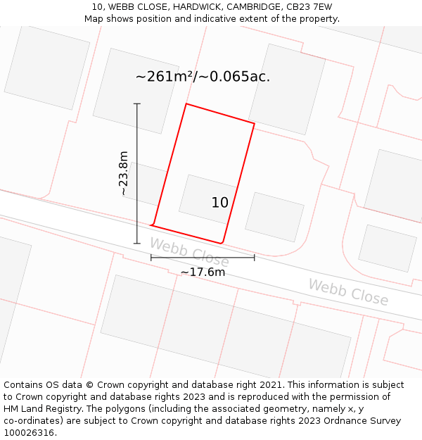 10, WEBB CLOSE, HARDWICK, CAMBRIDGE, CB23 7EW: Plot and title map