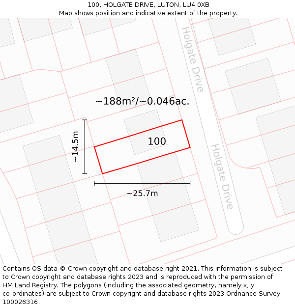 100, HOLGATE DRIVE, LUTON, LU4 0XB: Plot and title map