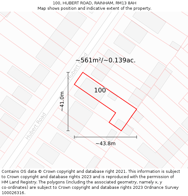 100, HUBERT ROAD, RAINHAM, RM13 8AH: Plot and title map