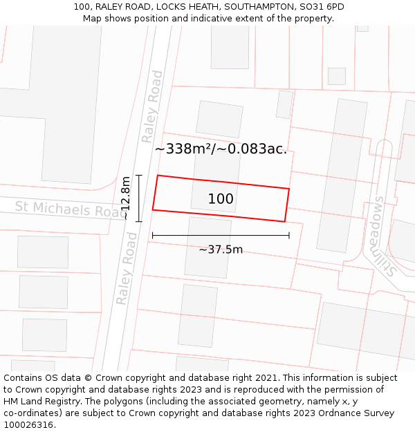 100, RALEY ROAD, LOCKS HEATH, SOUTHAMPTON, SO31 6PD: Plot and title map