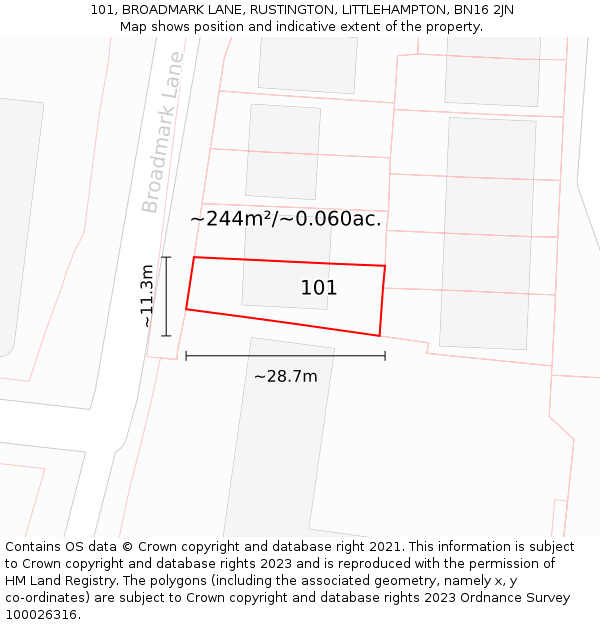 101, BROADMARK LANE, RUSTINGTON, LITTLEHAMPTON, BN16 2JN: Plot and title map