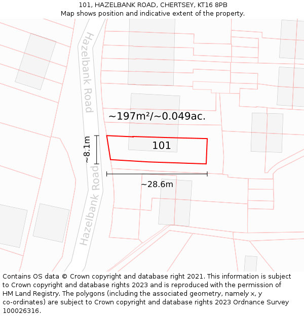 101, HAZELBANK ROAD, CHERTSEY, KT16 8PB: Plot and title map