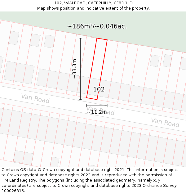 102, VAN ROAD, CAERPHILLY, CF83 1LD: Plot and title map