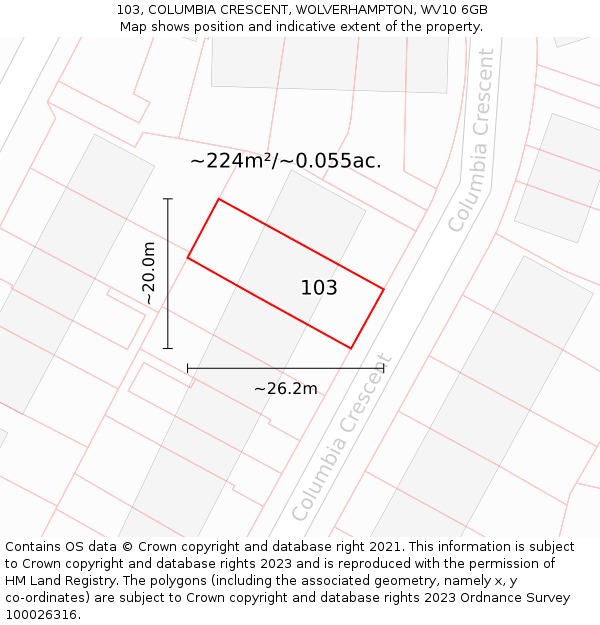 103, COLUMBIA CRESCENT, WOLVERHAMPTON, WV10 6GB: Plot and title map