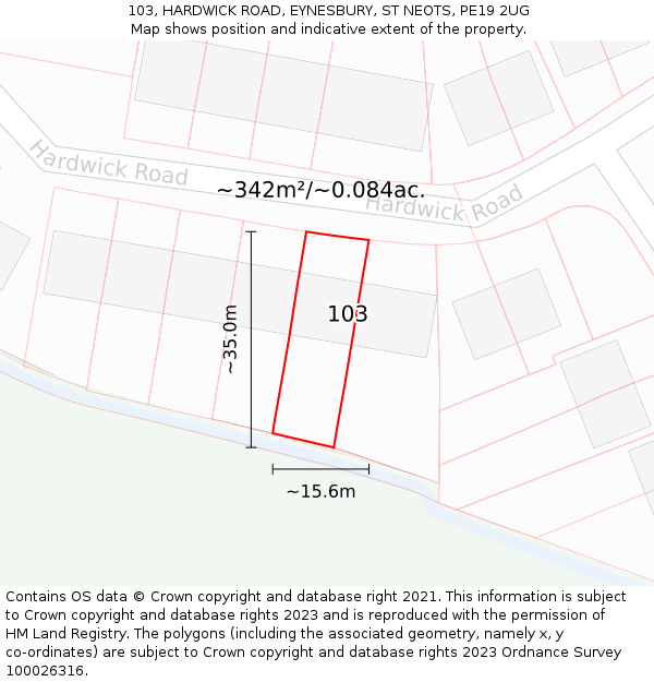 103, HARDWICK ROAD, EYNESBURY, ST NEOTS, PE19 2UG: Plot and title map