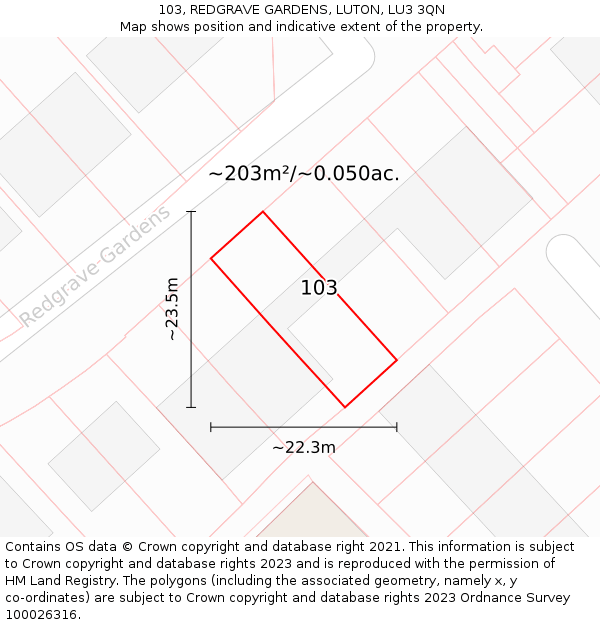 103, REDGRAVE GARDENS, LUTON, LU3 3QN: Plot and title map