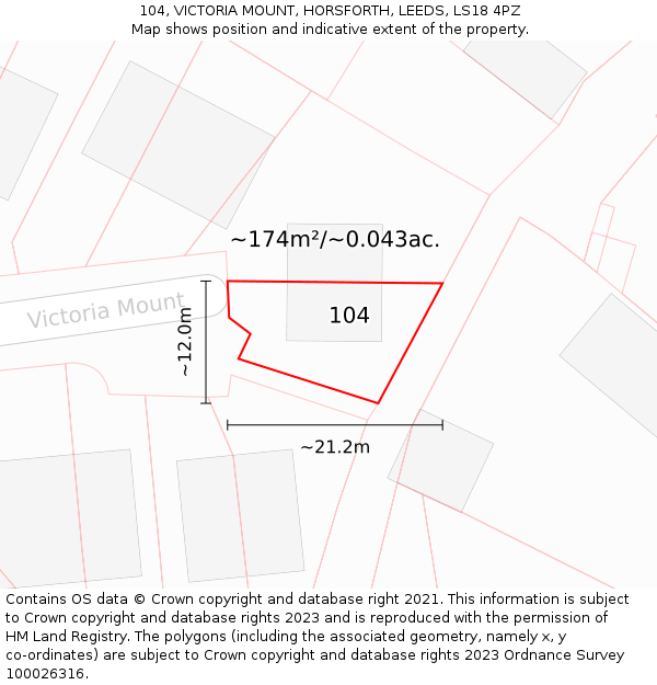 104, VICTORIA MOUNT, HORSFORTH, LEEDS, LS18 4PZ: Plot and title map
