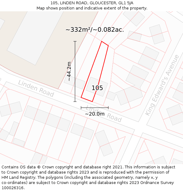 105, LINDEN ROAD, GLOUCESTER, GL1 5JA: Plot and title map