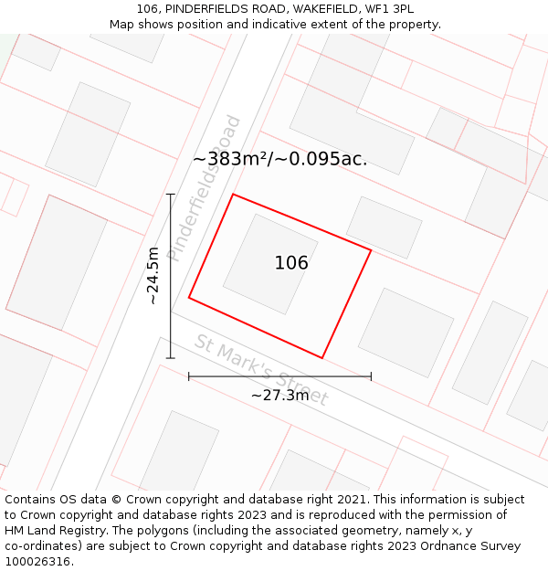 106, PINDERFIELDS ROAD, WAKEFIELD, WF1 3PL: Plot and title map