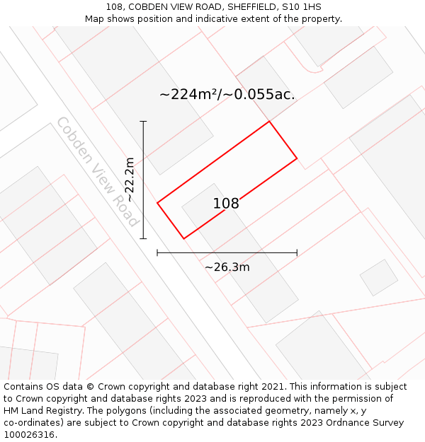 108, COBDEN VIEW ROAD, SHEFFIELD, S10 1HS: Plot and title map