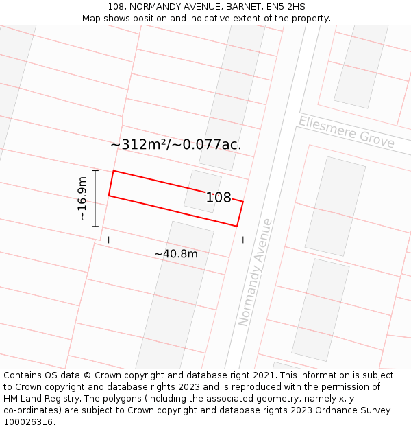108, NORMANDY AVENUE, BARNET, EN5 2HS: Plot and title map