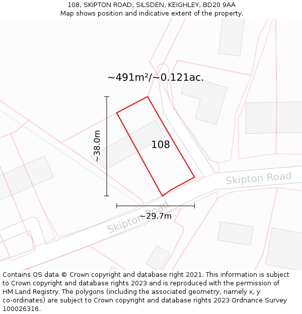 108, SKIPTON ROAD, SILSDEN, KEIGHLEY, BD20 9AA: Plot and title map