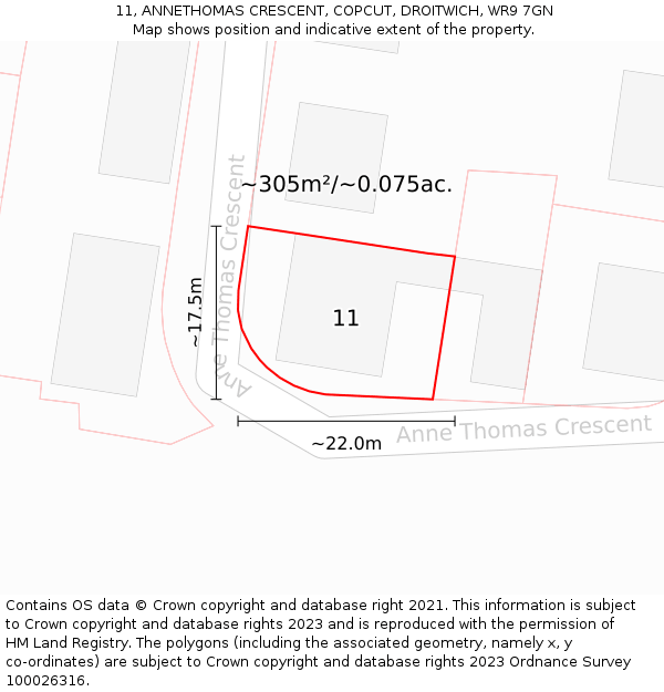 11, ANNETHOMAS CRESCENT, COPCUT, DROITWICH, WR9 7GN: Plot and title map