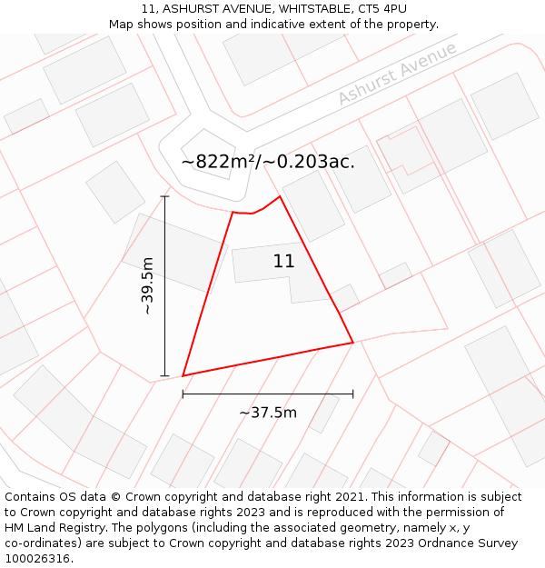 11, ASHURST AVENUE, WHITSTABLE, CT5 4PU: Plot and title map