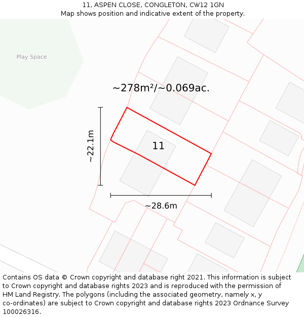 11, ASPEN CLOSE, CONGLETON, CW12 1GN: Plot and title map