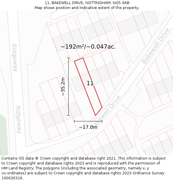 11, BAKEWELL DRIVE, NOTTINGHAM, NG5 9AB: Plot and title map