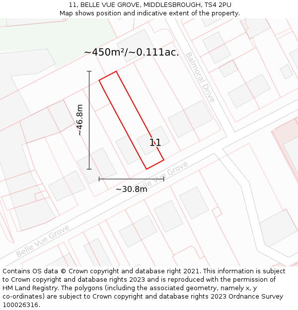 11, BELLE VUE GROVE, MIDDLESBROUGH, TS4 2PU: Plot and title map
