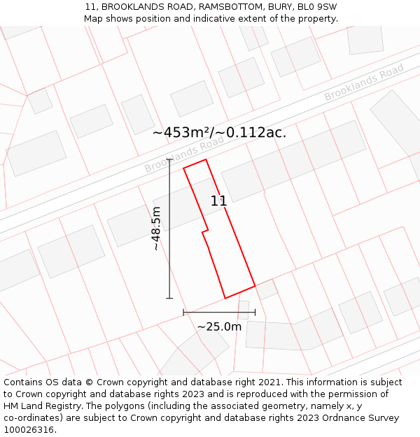 11, BROOKLANDS ROAD, RAMSBOTTOM, BURY, BL0 9SW: Plot and title map