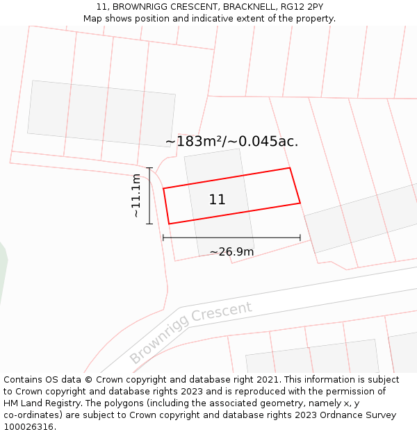 11, BROWNRIGG CRESCENT, BRACKNELL, RG12 2PY: Plot and title map