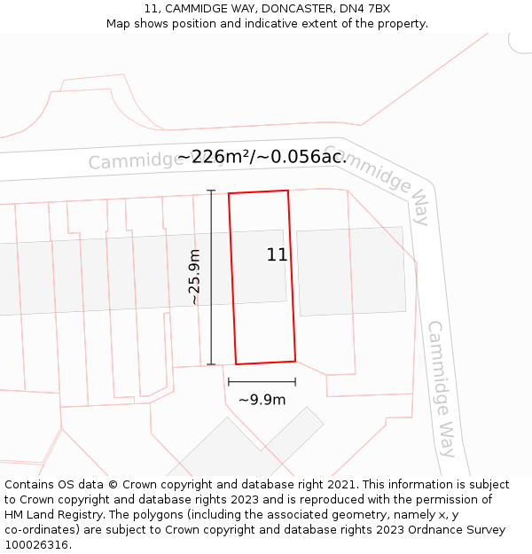 11, CAMMIDGE WAY, DONCASTER, DN4 7BX: Plot and title map