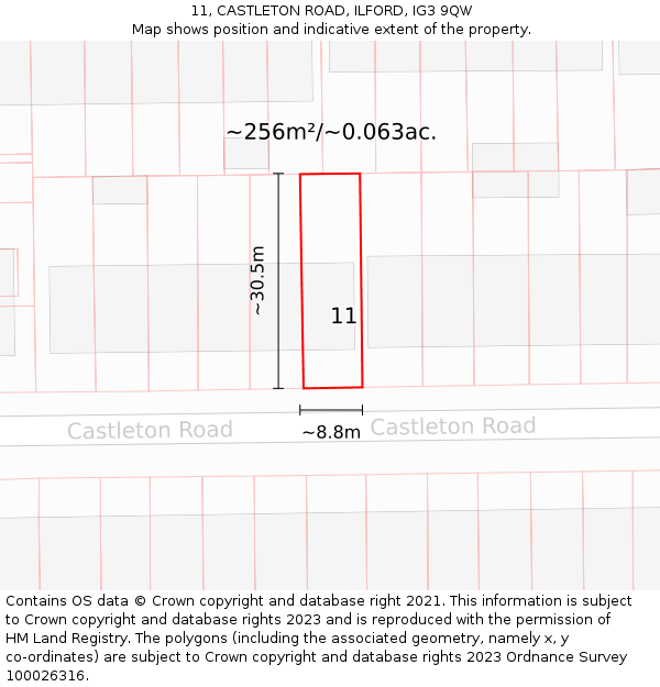 11, CASTLETON ROAD, ILFORD, IG3 9QW: Plot and title map