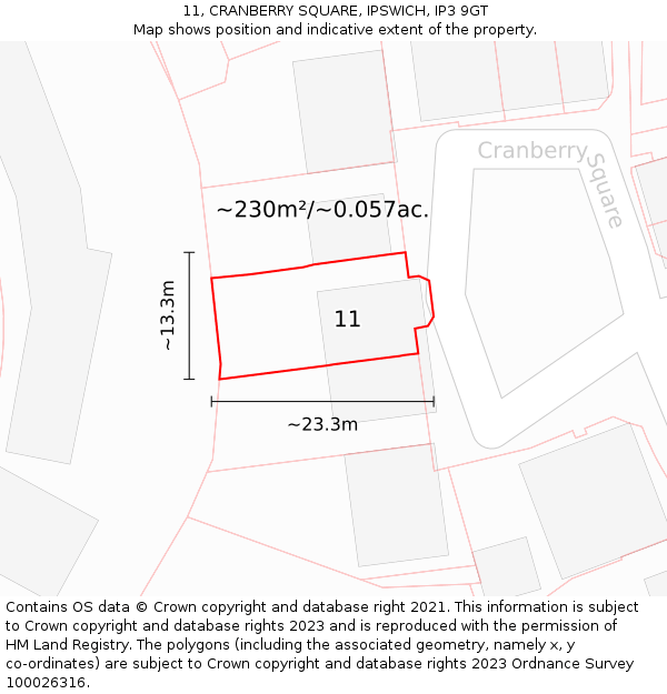 11, CRANBERRY SQUARE, IPSWICH, IP3 9GT: Plot and title map