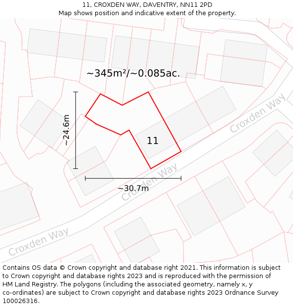 11, CROXDEN WAY, DAVENTRY, NN11 2PD: Plot and title map