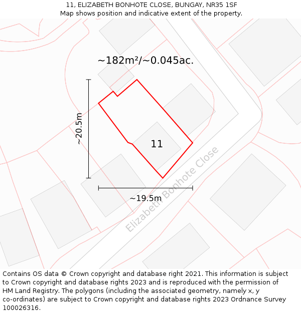 11, ELIZABETH BONHOTE CLOSE, BUNGAY, NR35 1SF: Plot and title map